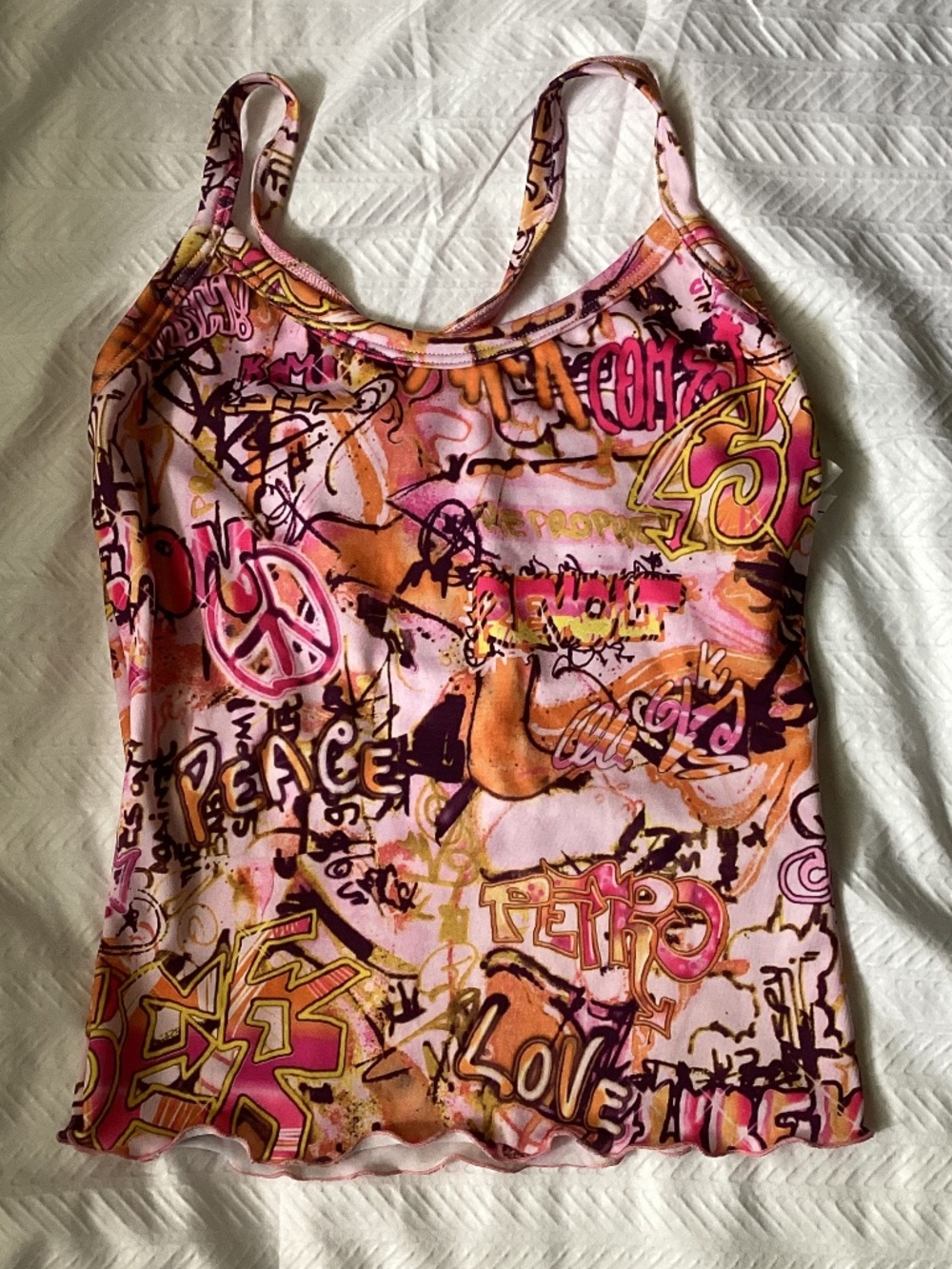 Y2K Kaz Graffiti Dance cami Top w/ strappy back Juniors Teens SMALL S tank NEW
